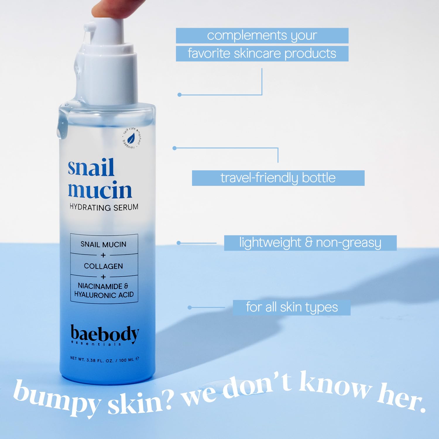 Baebody snail mucin serum being applied as part of daily routine