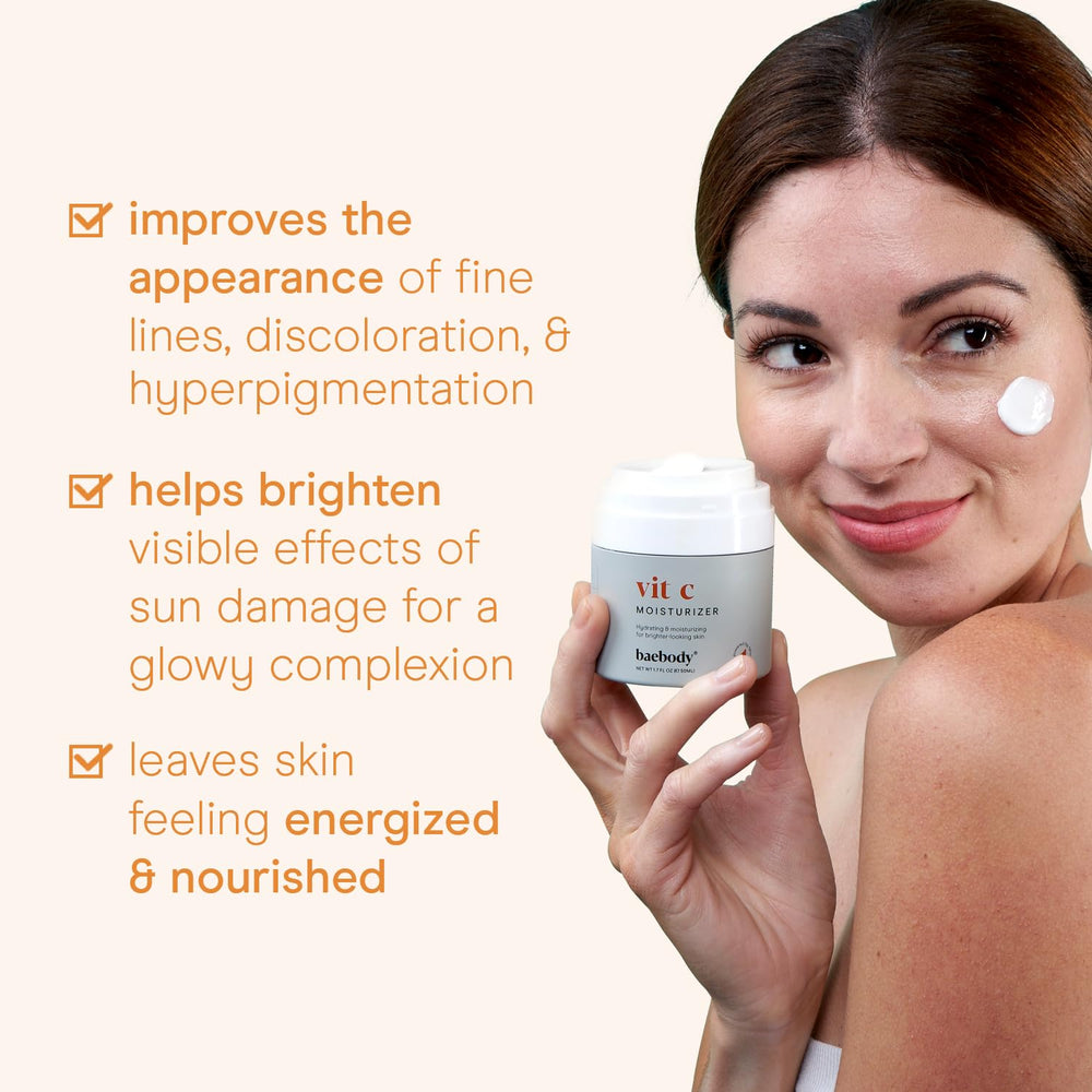 Baebody Vitamin C face cream jar close-up highlighting hygienic pump design for easy application