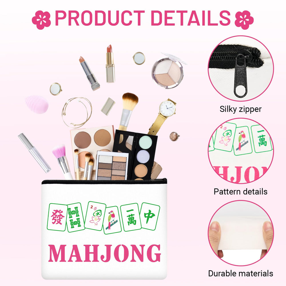 Bafeil polyester-canvas pouches combine durability with playful mahjong artistry.