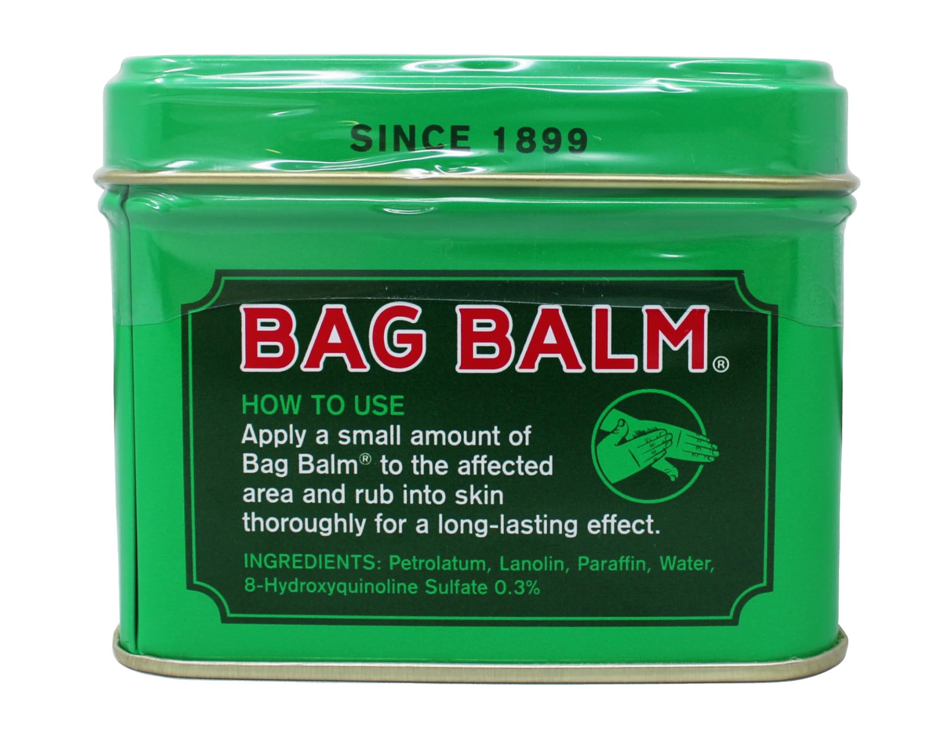 Bag Balm hands application demonstrates easy rub-in for dry skin.