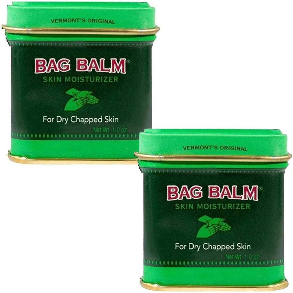 Bag Balm original 1oz tin shown for dry skin, hydrating lips, hands, and elbows.