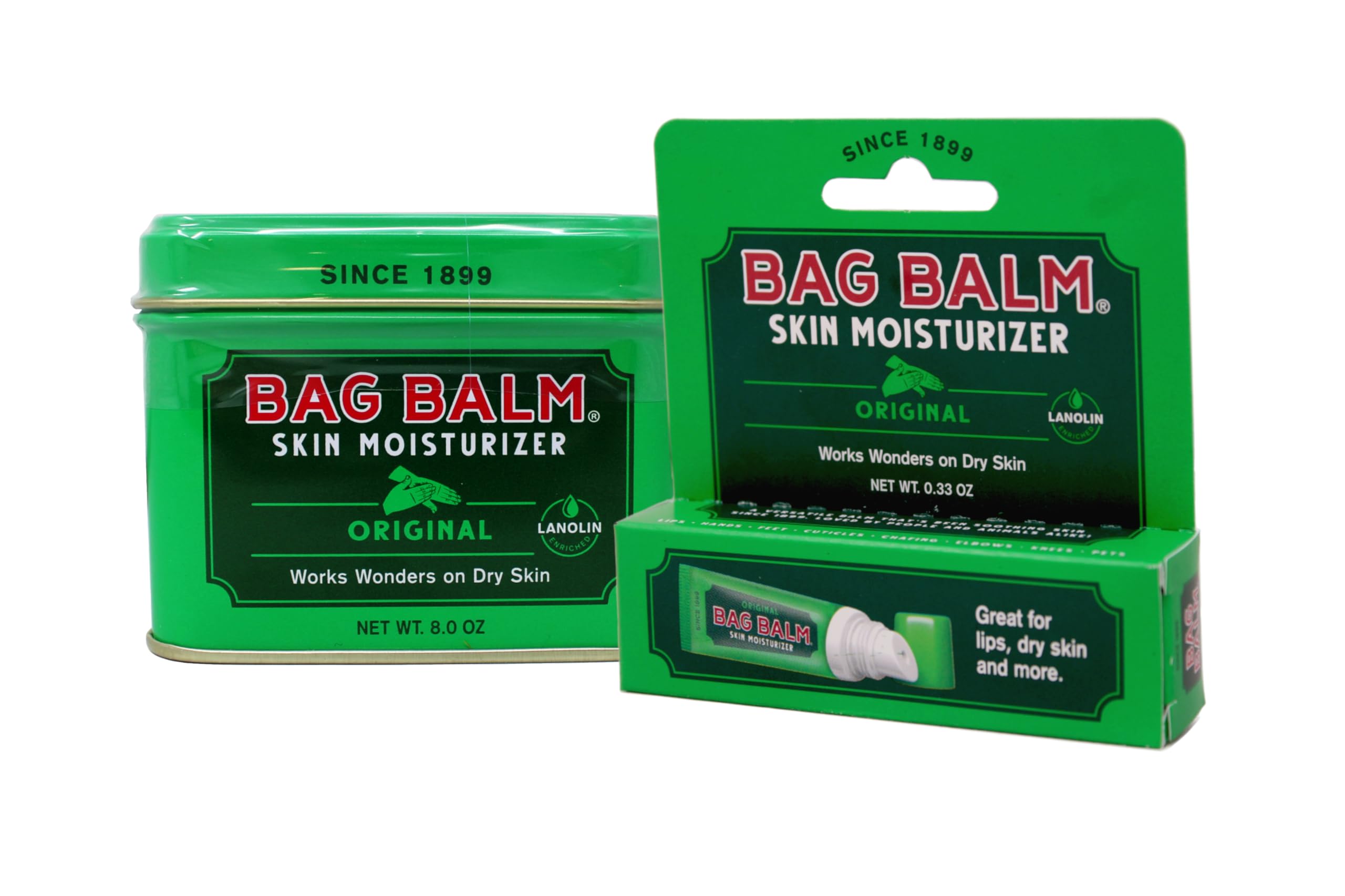 Bag Balm Original Formula 8oz tin shown for versatile dry skin care.