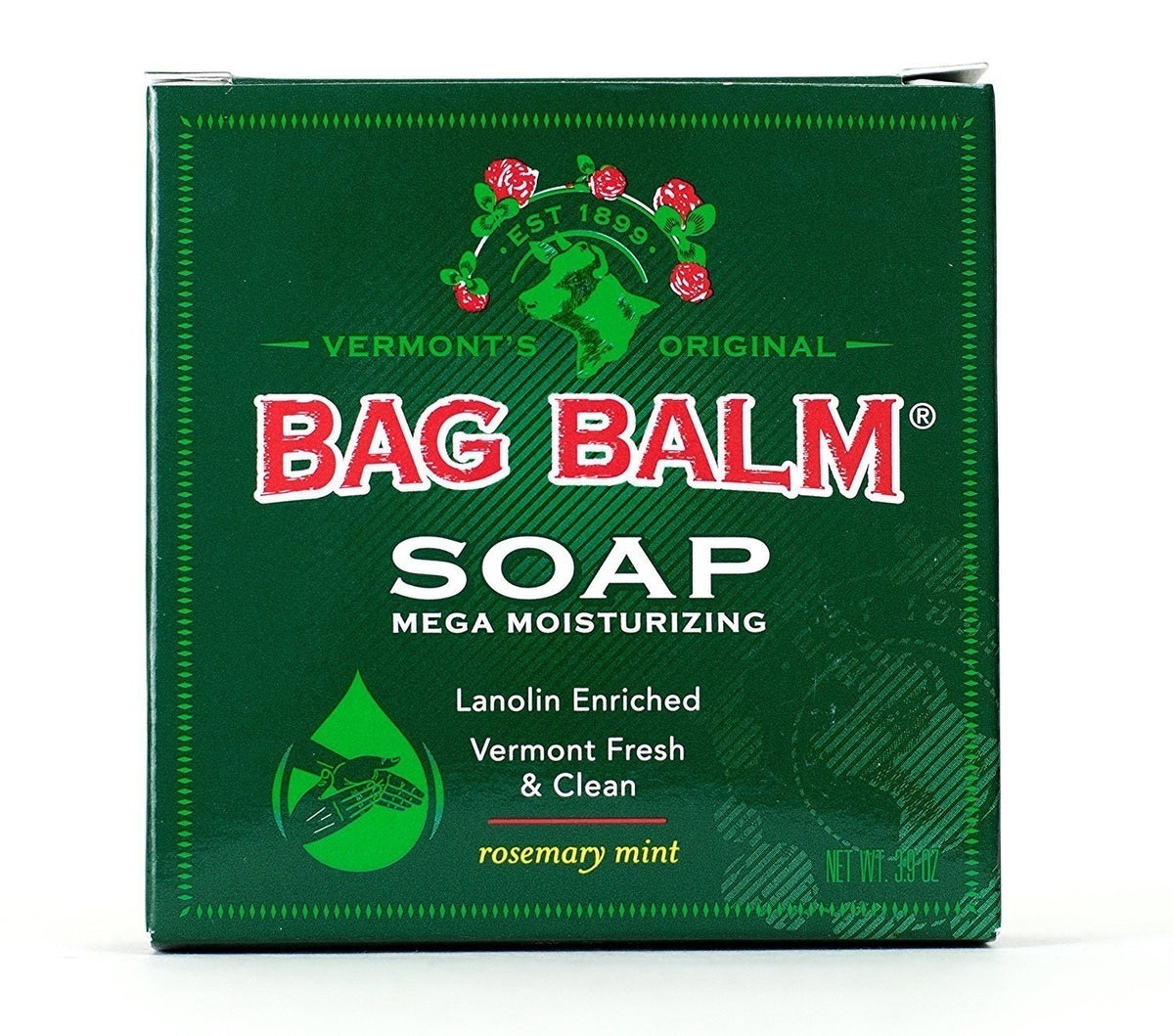 Bag Balm Rosemary Mint soap bar provides a refreshing, moisturizing cleanse.