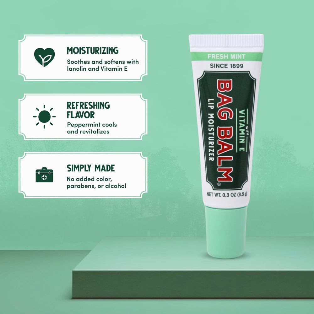 Bag Balm Vitamin E lip balm for long-lasting moisture.