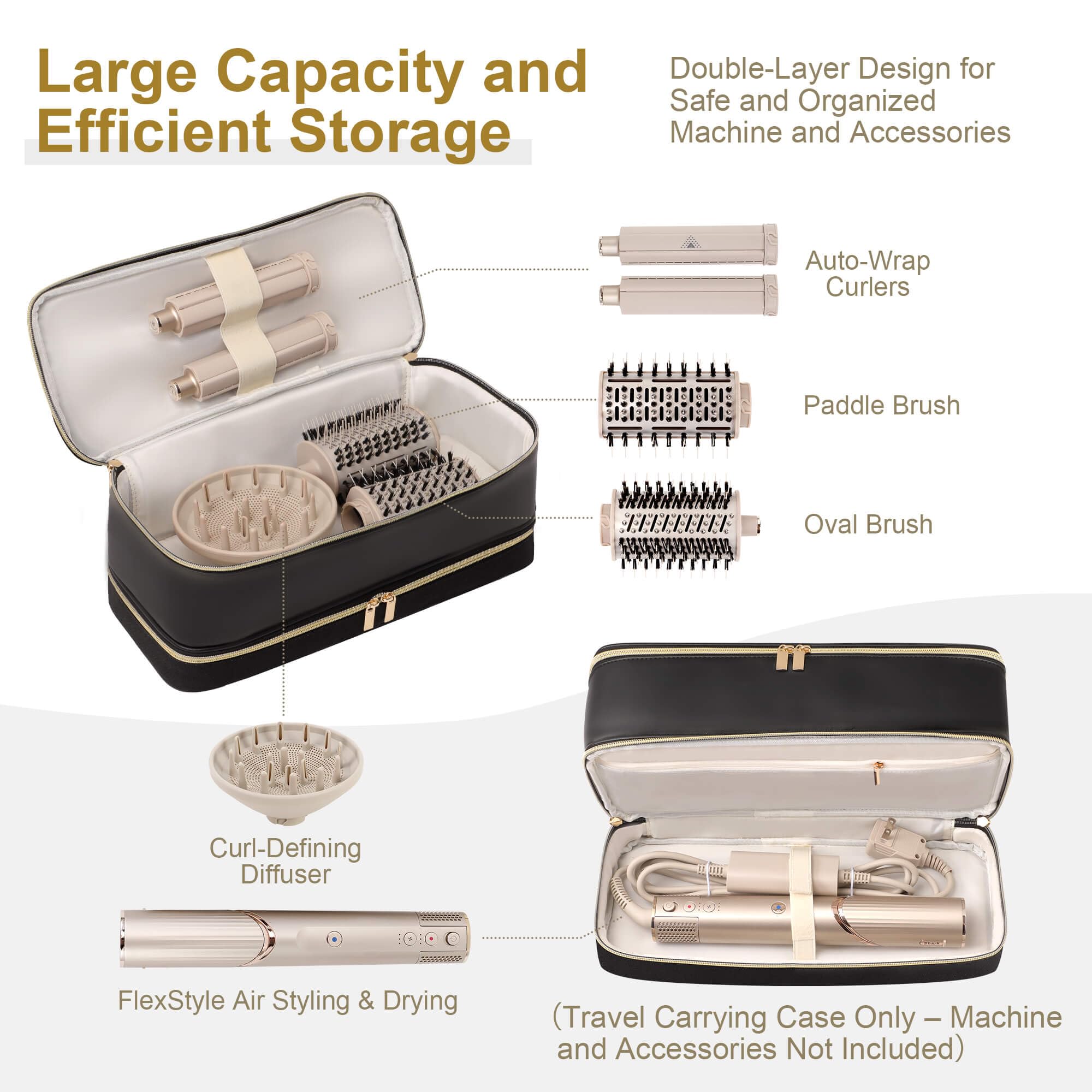 BAGCRAZY Dyson Airwrap travel case double-layer-organization keeps tools separated.