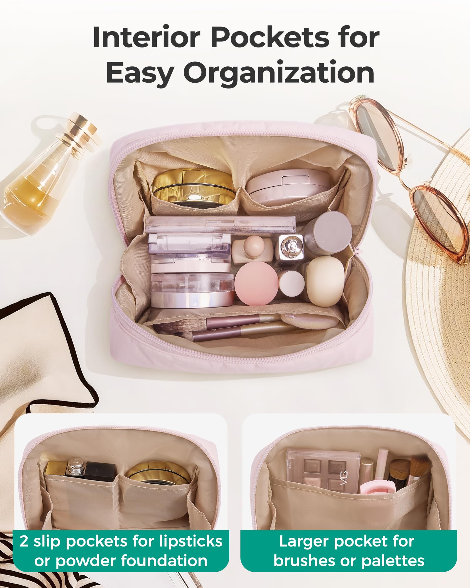 BAGSMART brush pocket design keeps brushes safe upright
