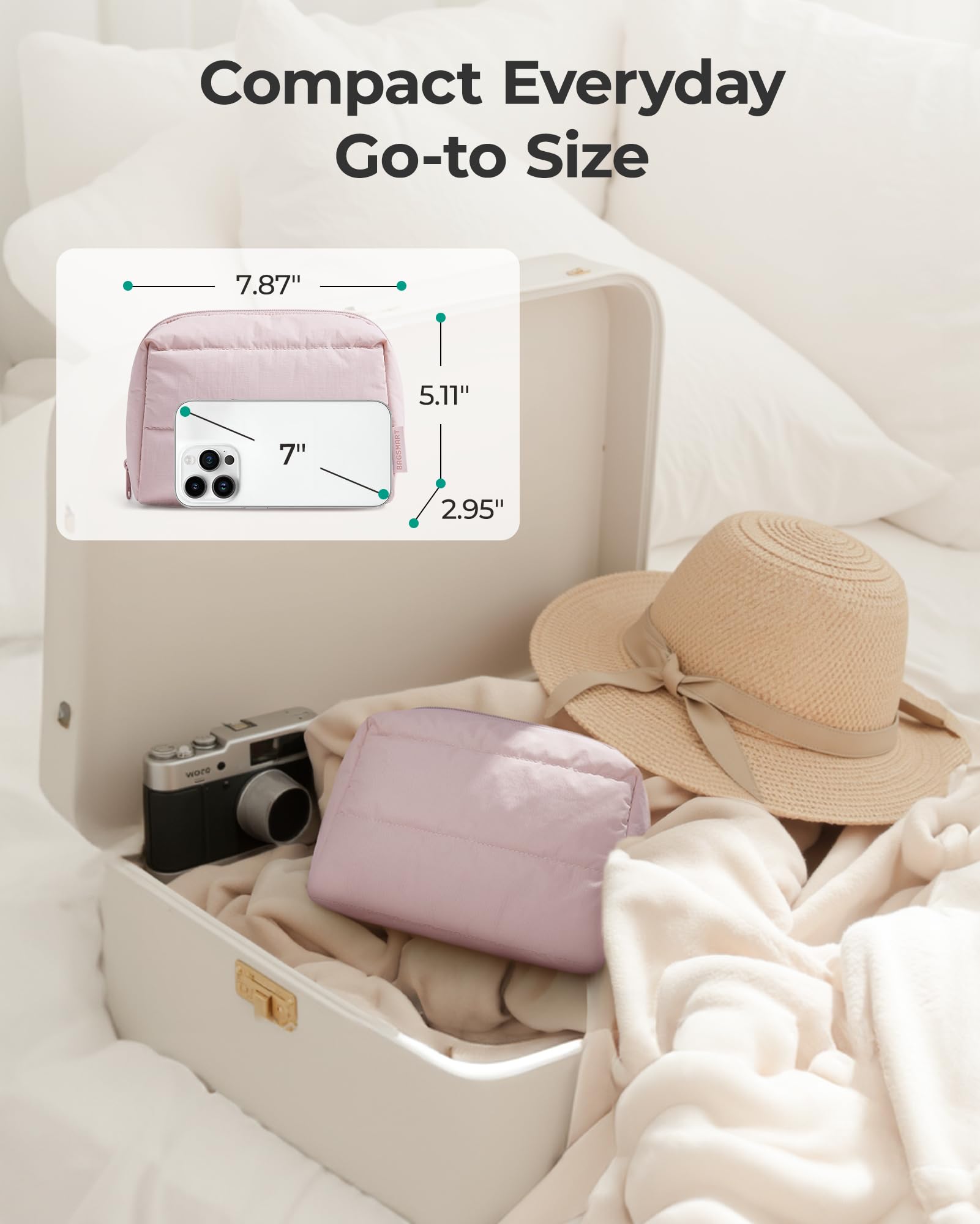BAGSMART compact makeup pouch saves space in small bags