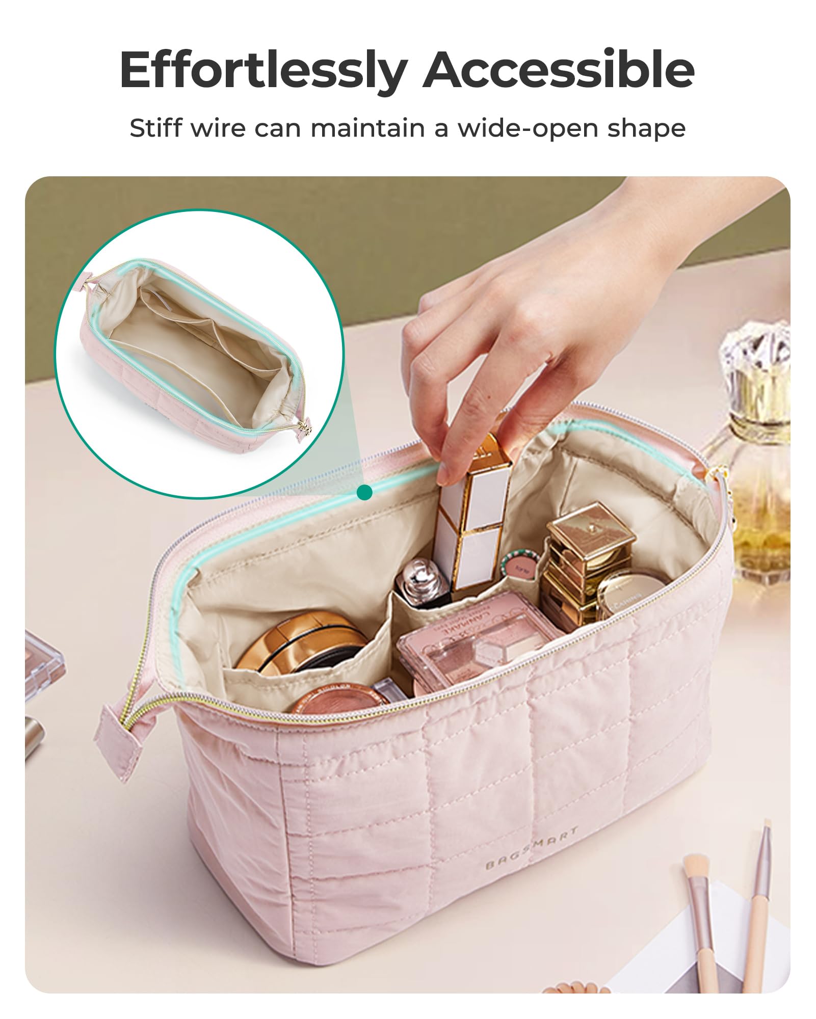 BAGSMART cosmetic case in Taslan fabric adds soft luxury to routines