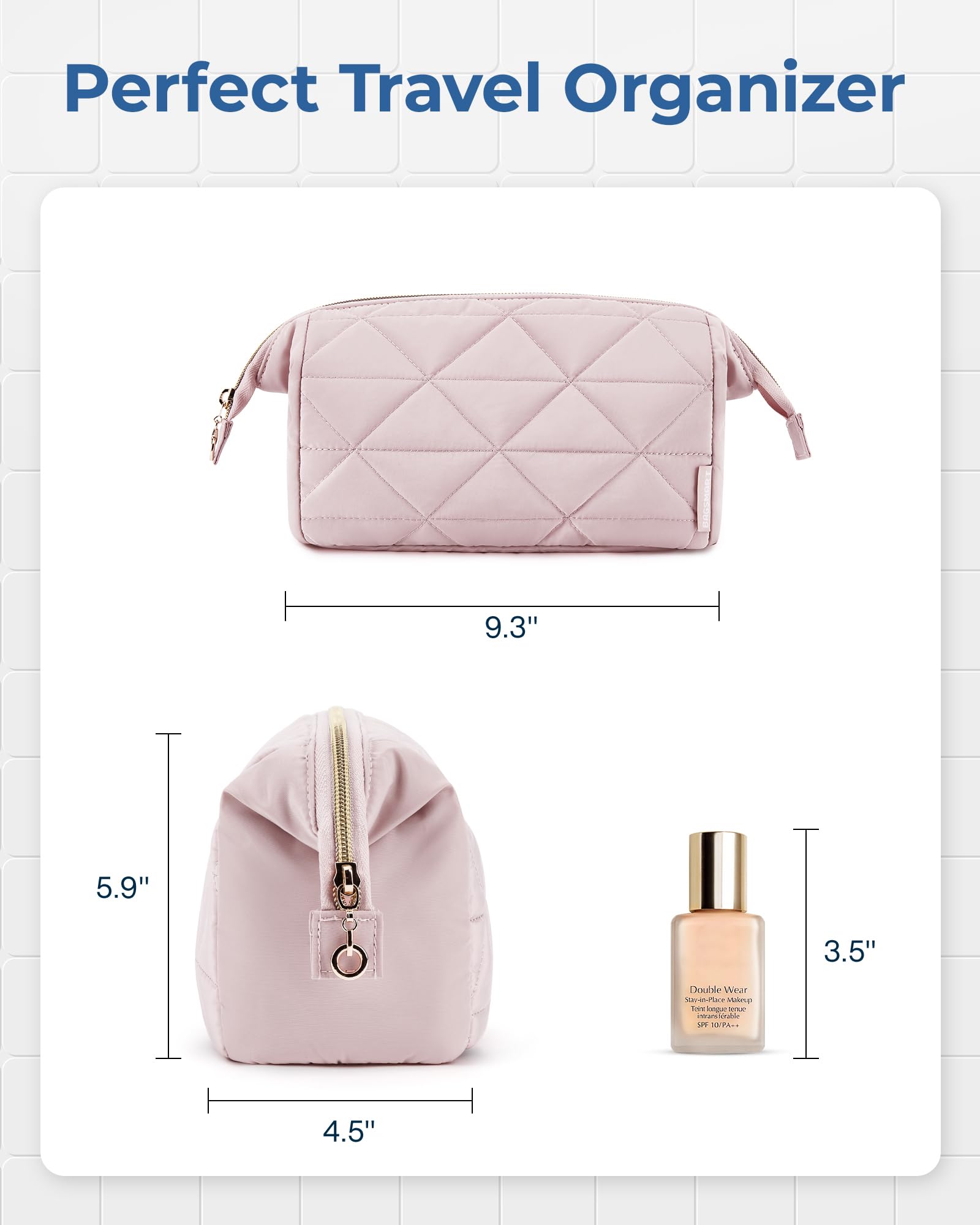 BAGSMART lightweight pink makeup bag suitable for daily use