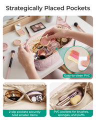 BAGSMART makeup bag featuring PVC liner pocket for brushes and spills protection