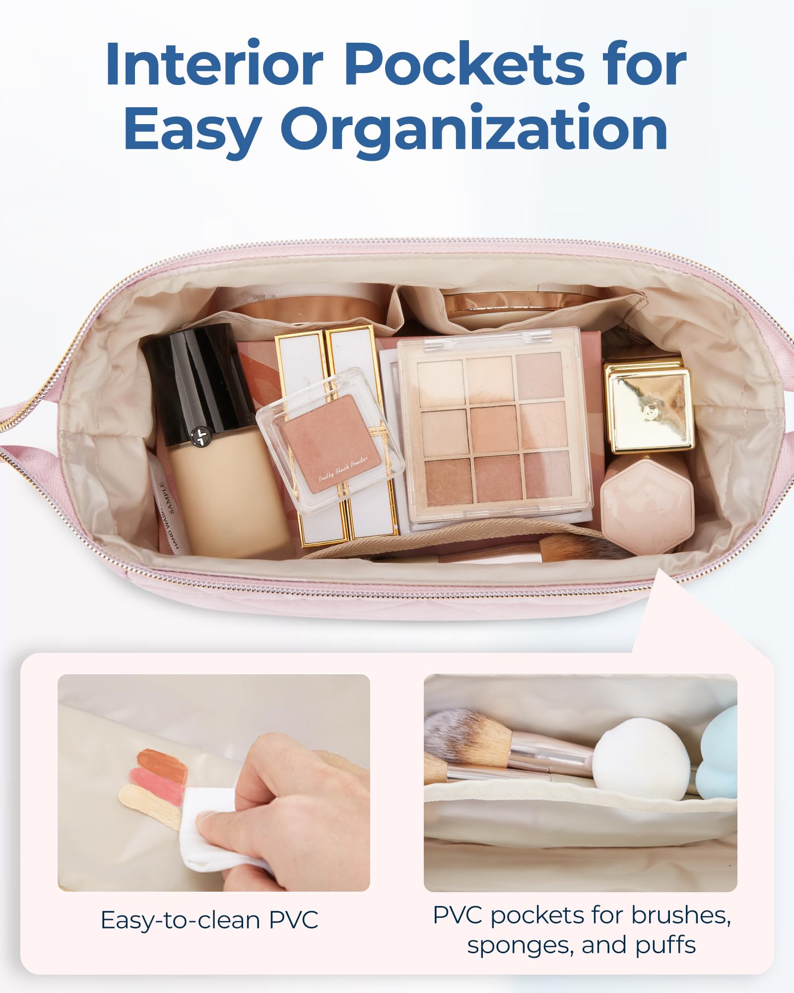 BAGSMART PVC-lined pocket holding brushes and small items securely