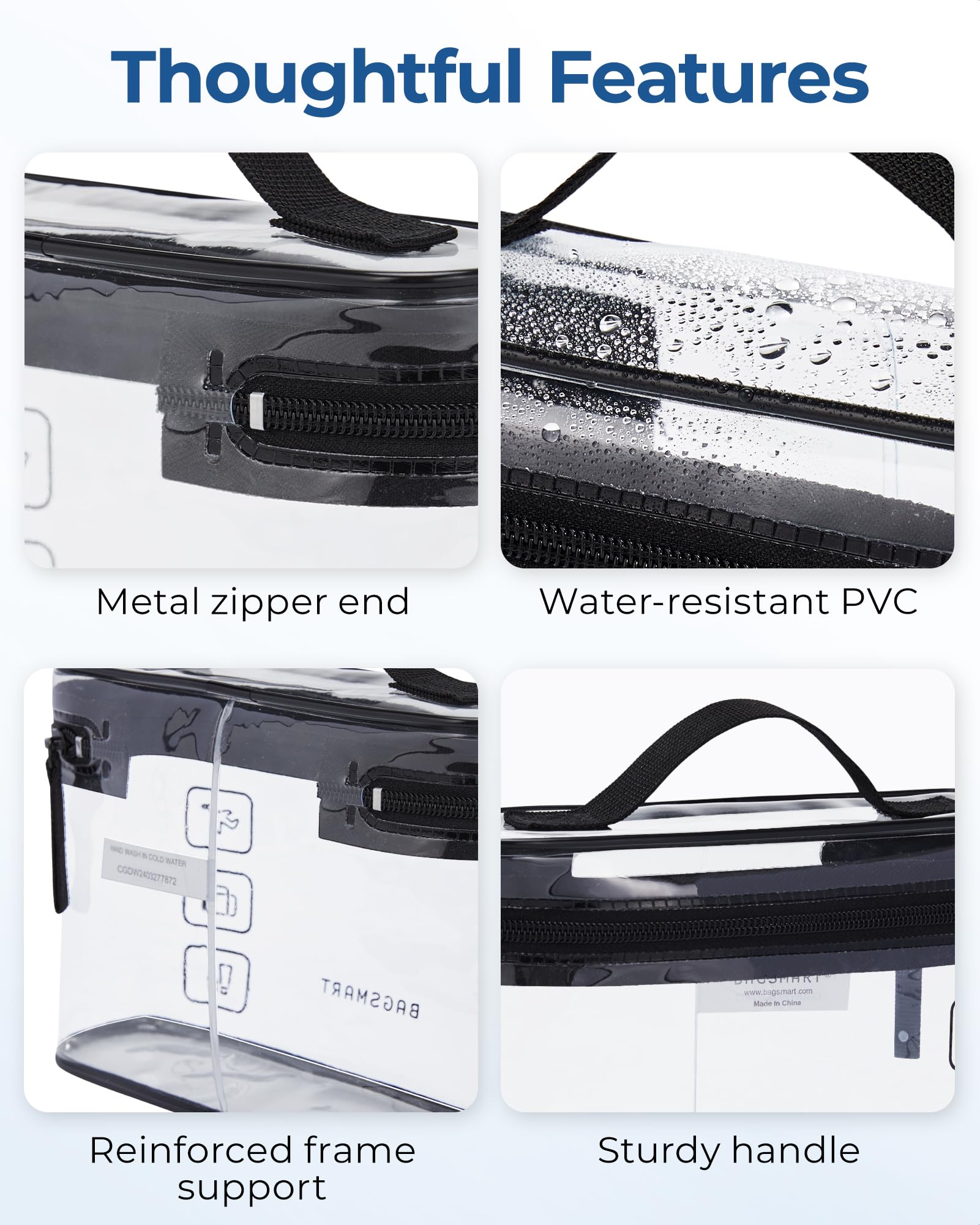 BAGSMART quart-size travel bag fits toiletries and eases carry-on screening.
