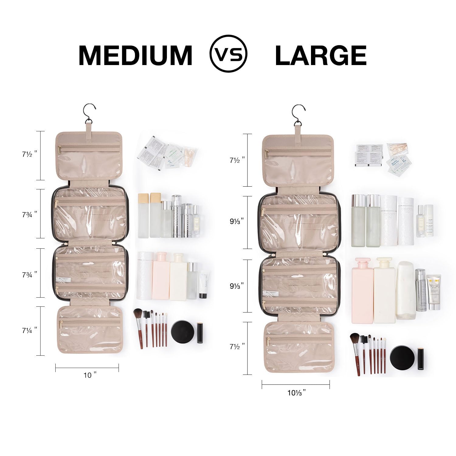 BAGSMART toiletry bag interior with four compartments for organized packing