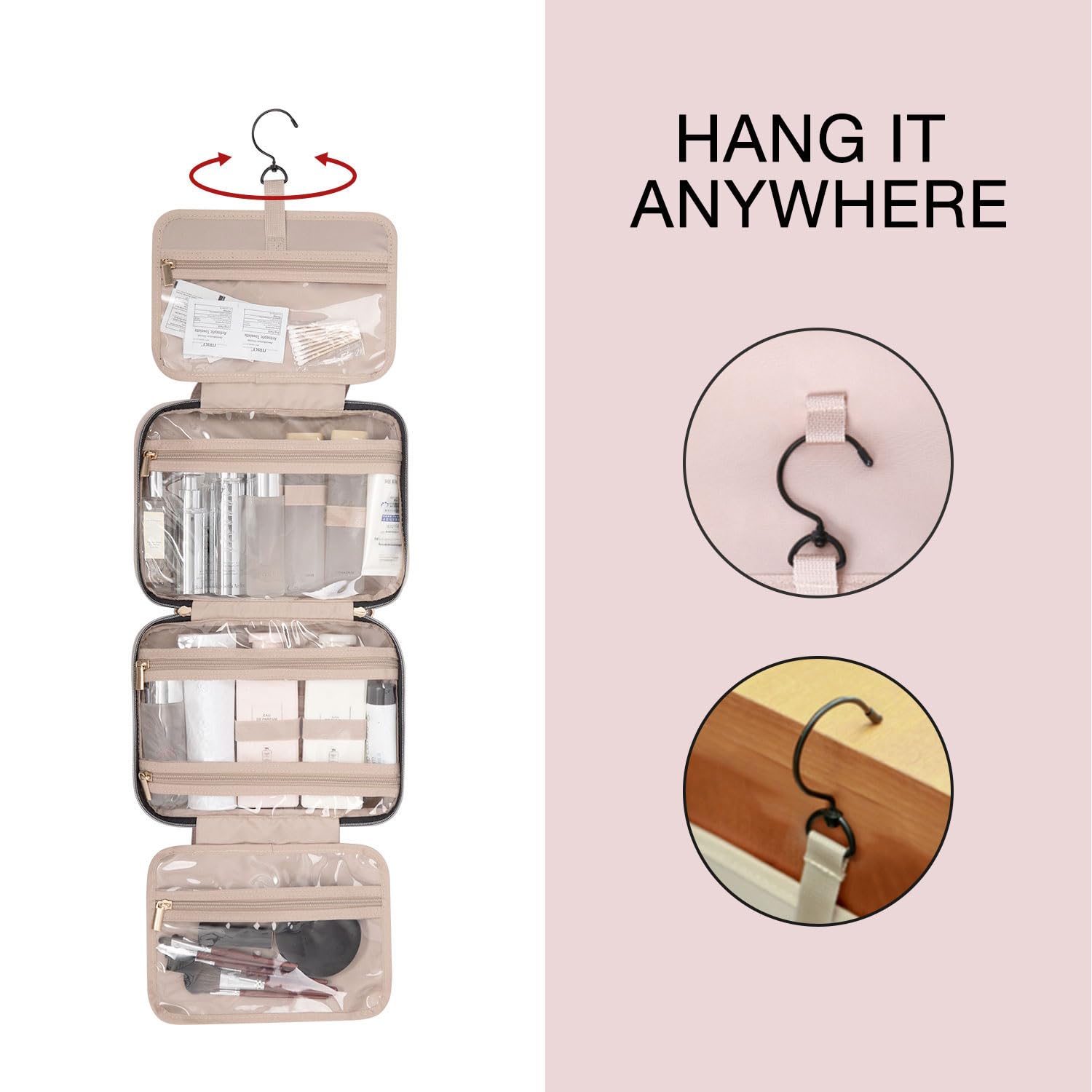 BAGSMART toiletry organizer with four compartments for separate items.