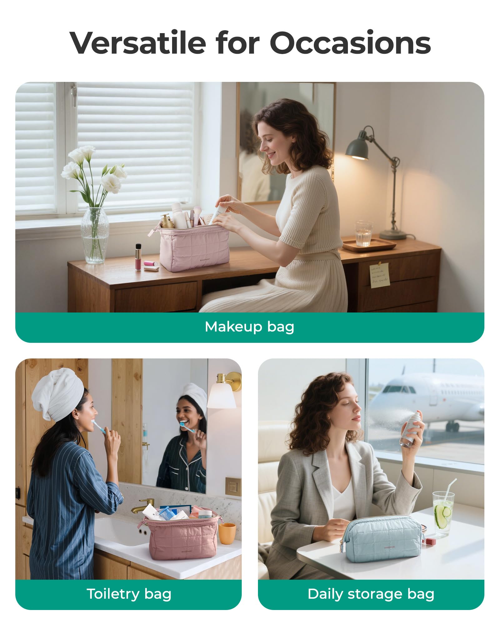 BAGSMART travel accessory bag helps keep skincare and cosmetics neatly arranged