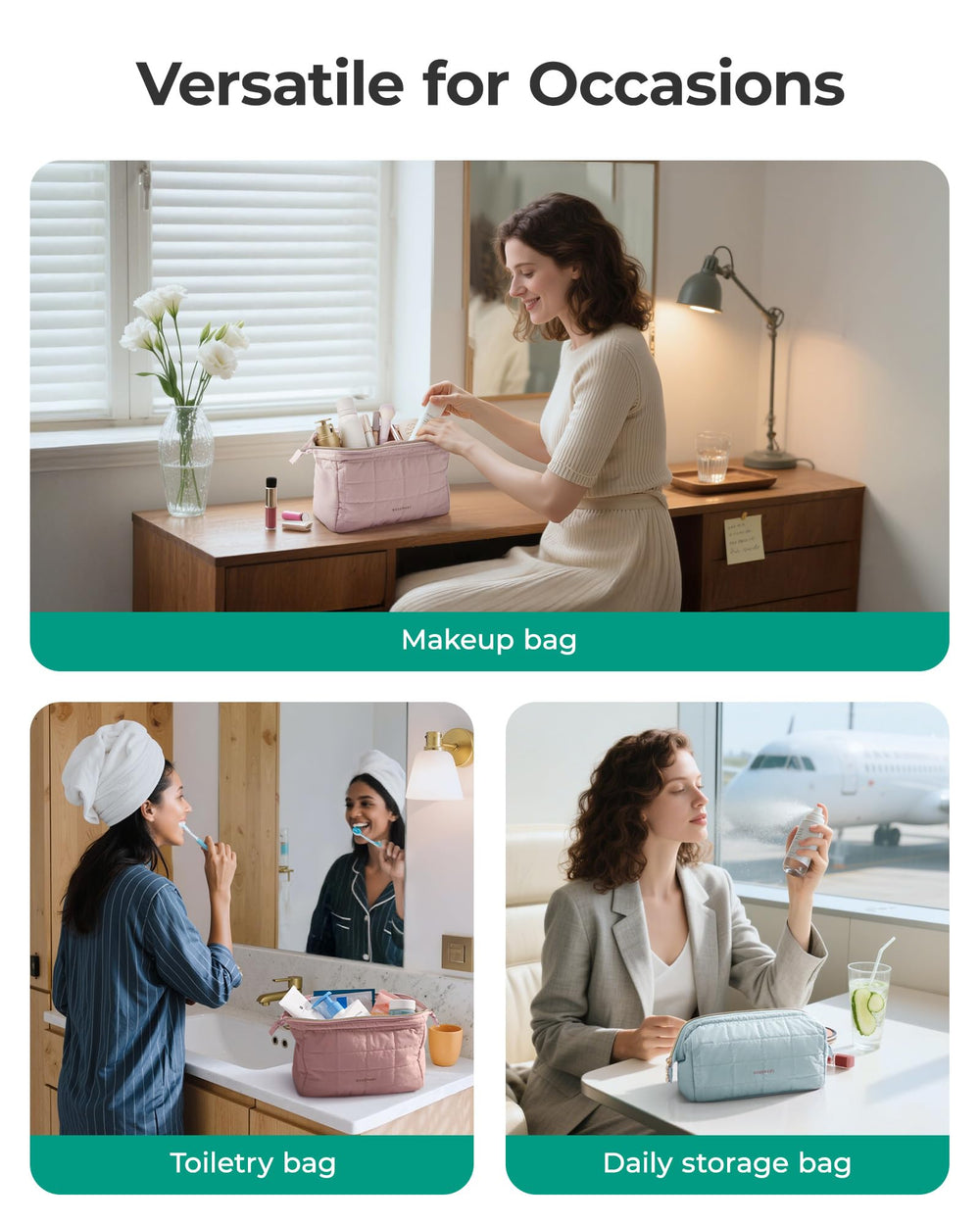 BAGSMART travel accessory bag helps keep skincare and cosmetics neatly arranged
