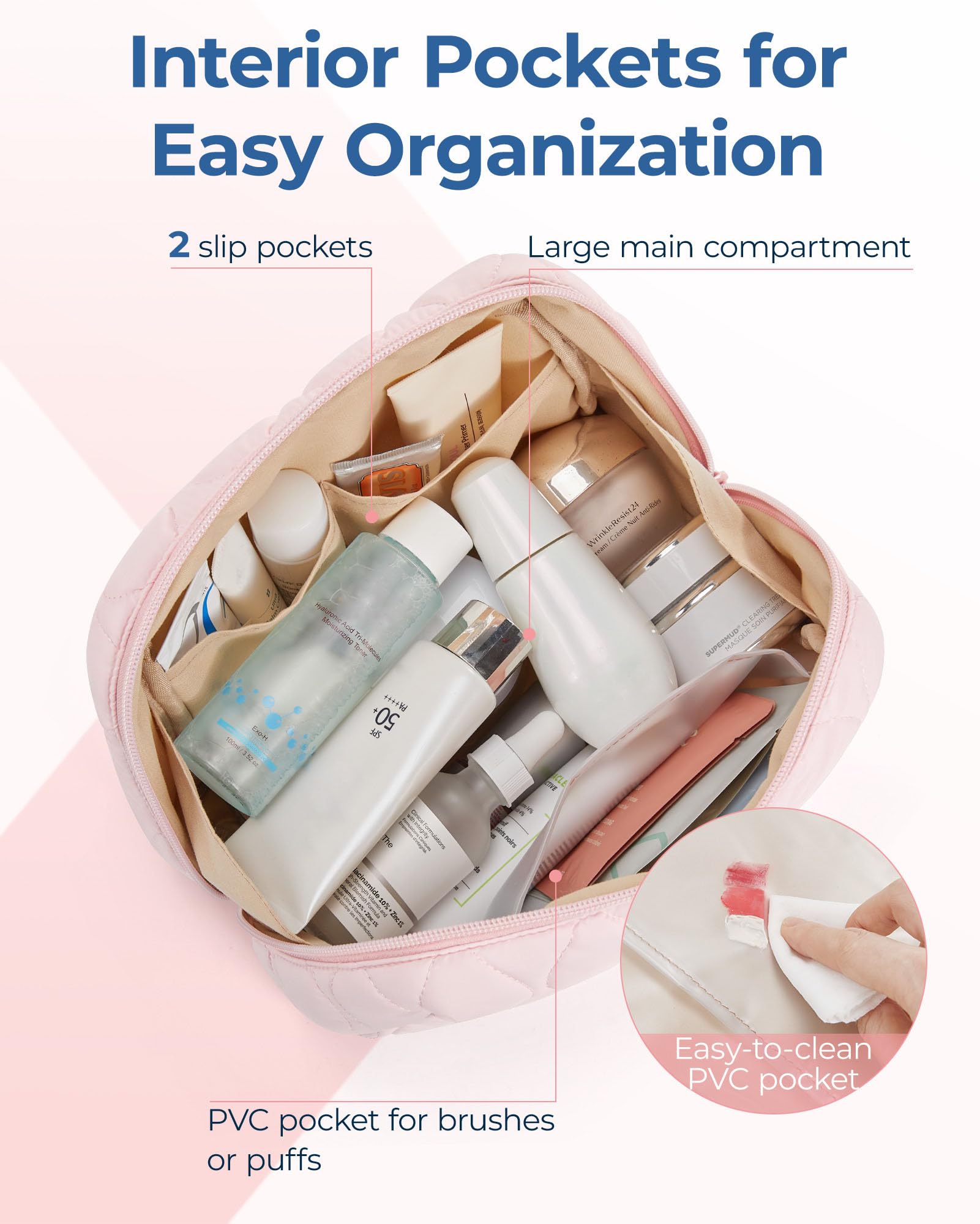 BAGSMART travel cosmetic bag with a puffy design for organized packing.