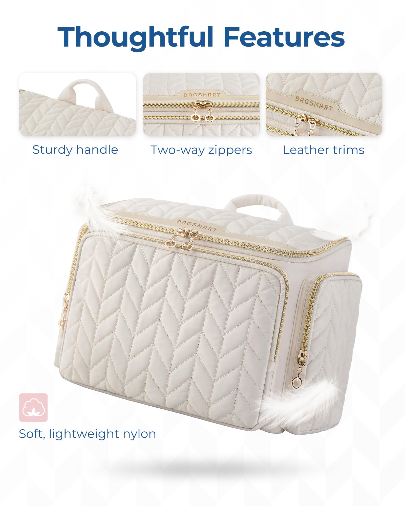 BAGSMART purple toiletry bag with multiple pockets for efficient packing.