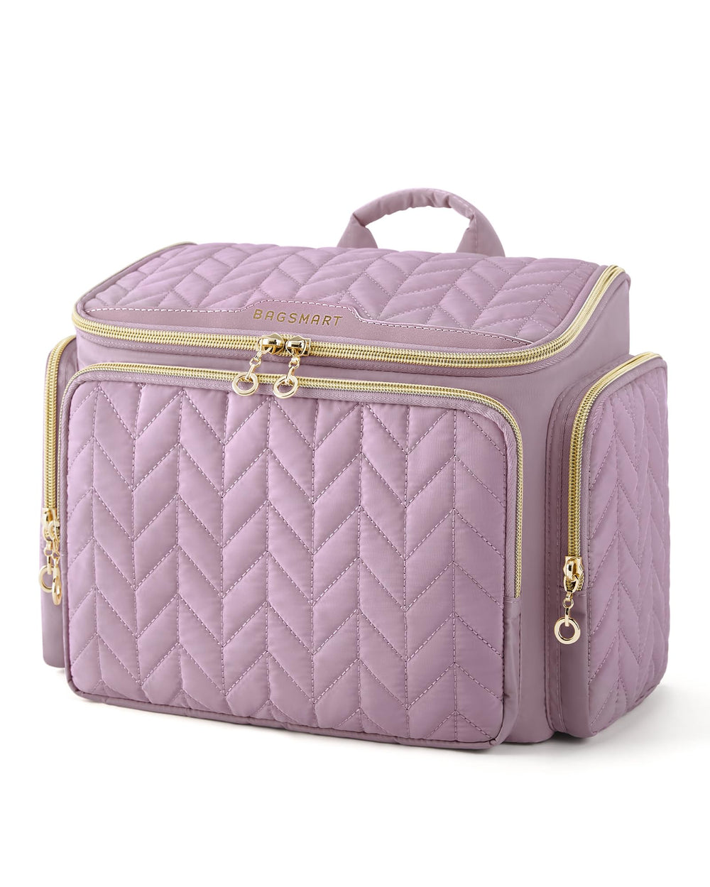 BAGSMART travel toiletry bag purple wide opening for easy cosmetic organization.