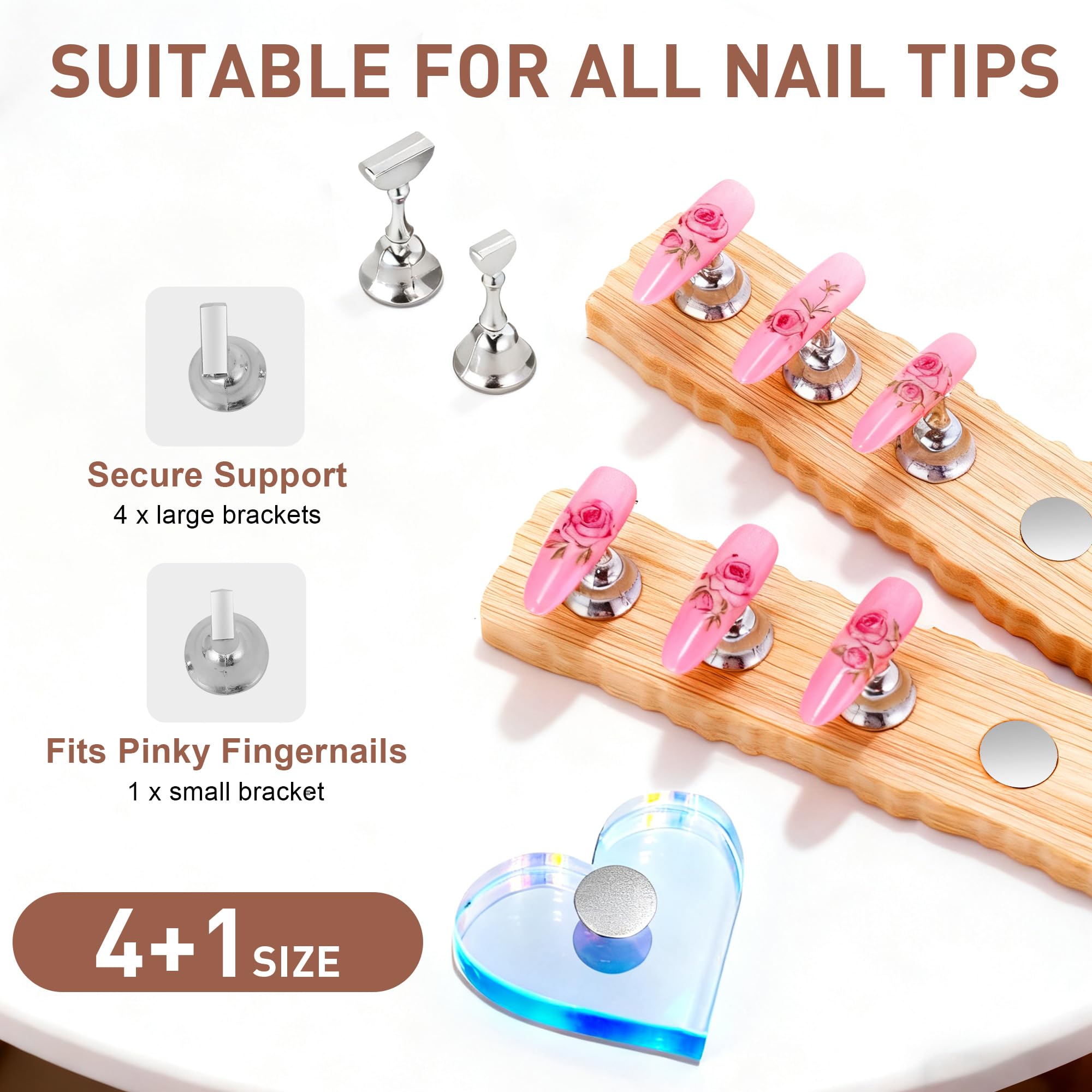 BagTeck metallic silver nail stands on display for nail art.