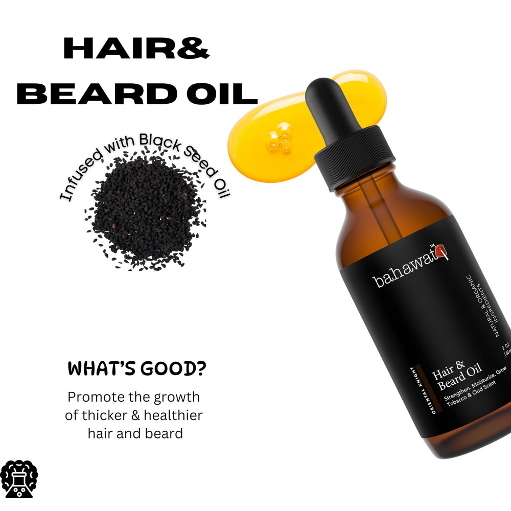 BAHAWAT beard oil detailed label reveals ingredients and fragrance notes