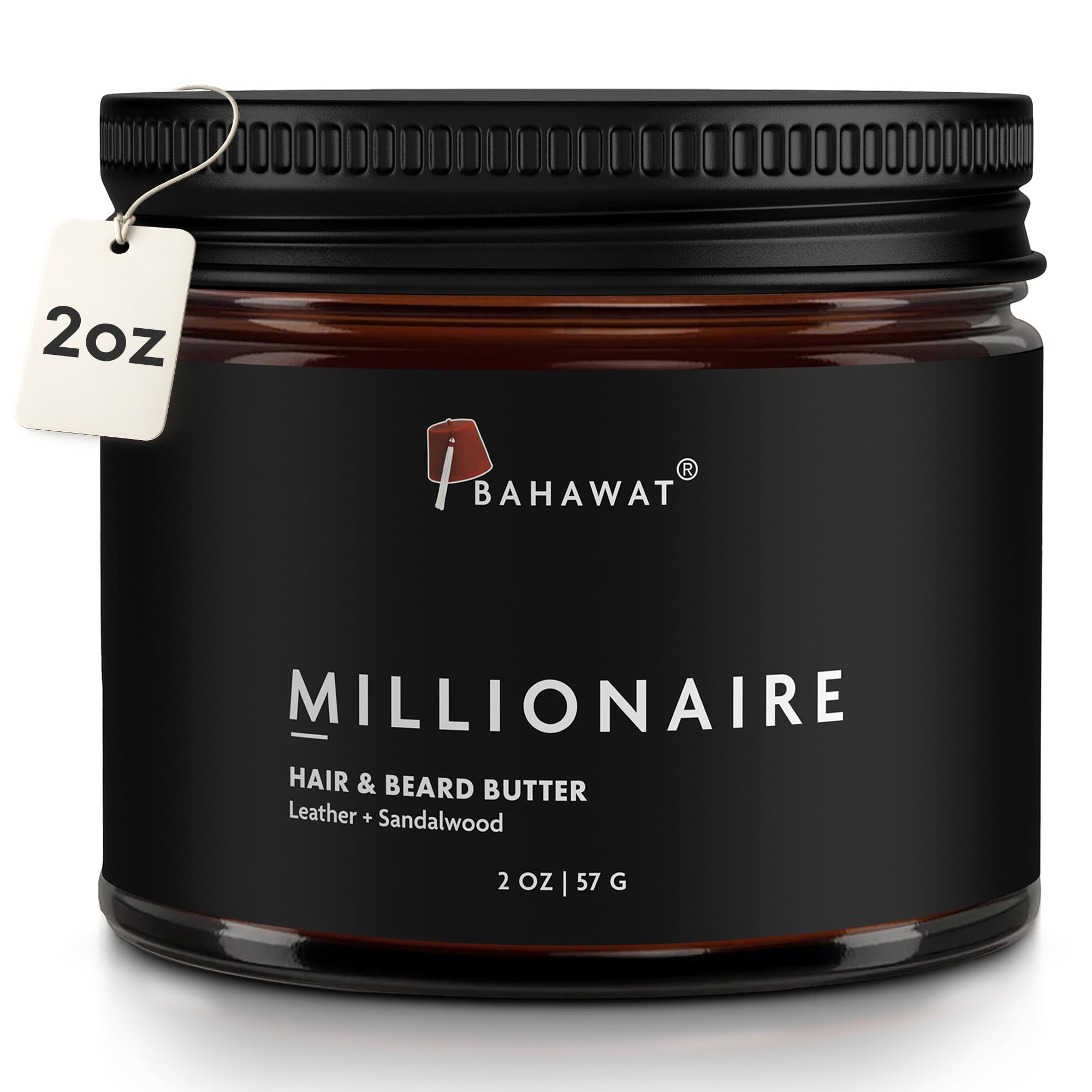 BAHAWAT leather-sandalwood butter bottle for daily beard conditioning.