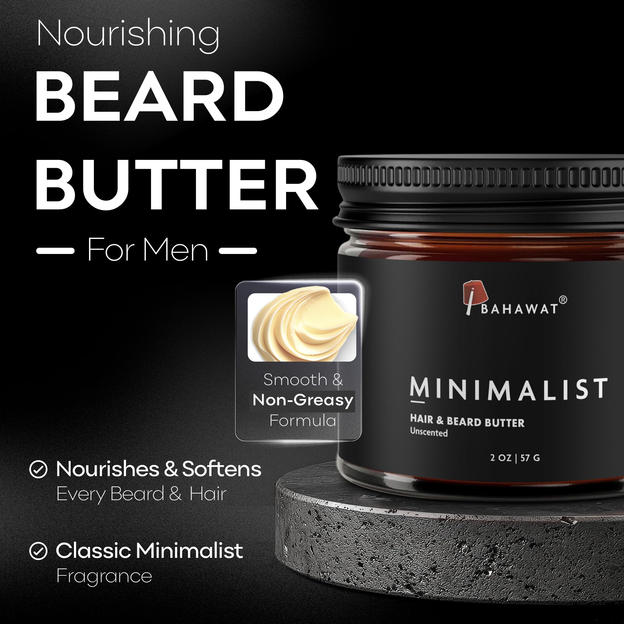 BAHAWAT open jar shows consistency and easy scooping for quick grooming.