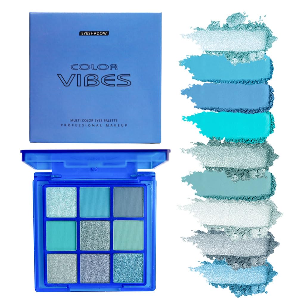 BAISEN DIARY 9 Colors Eyeshadow Palette blue theme swatches for bold blue looks.
