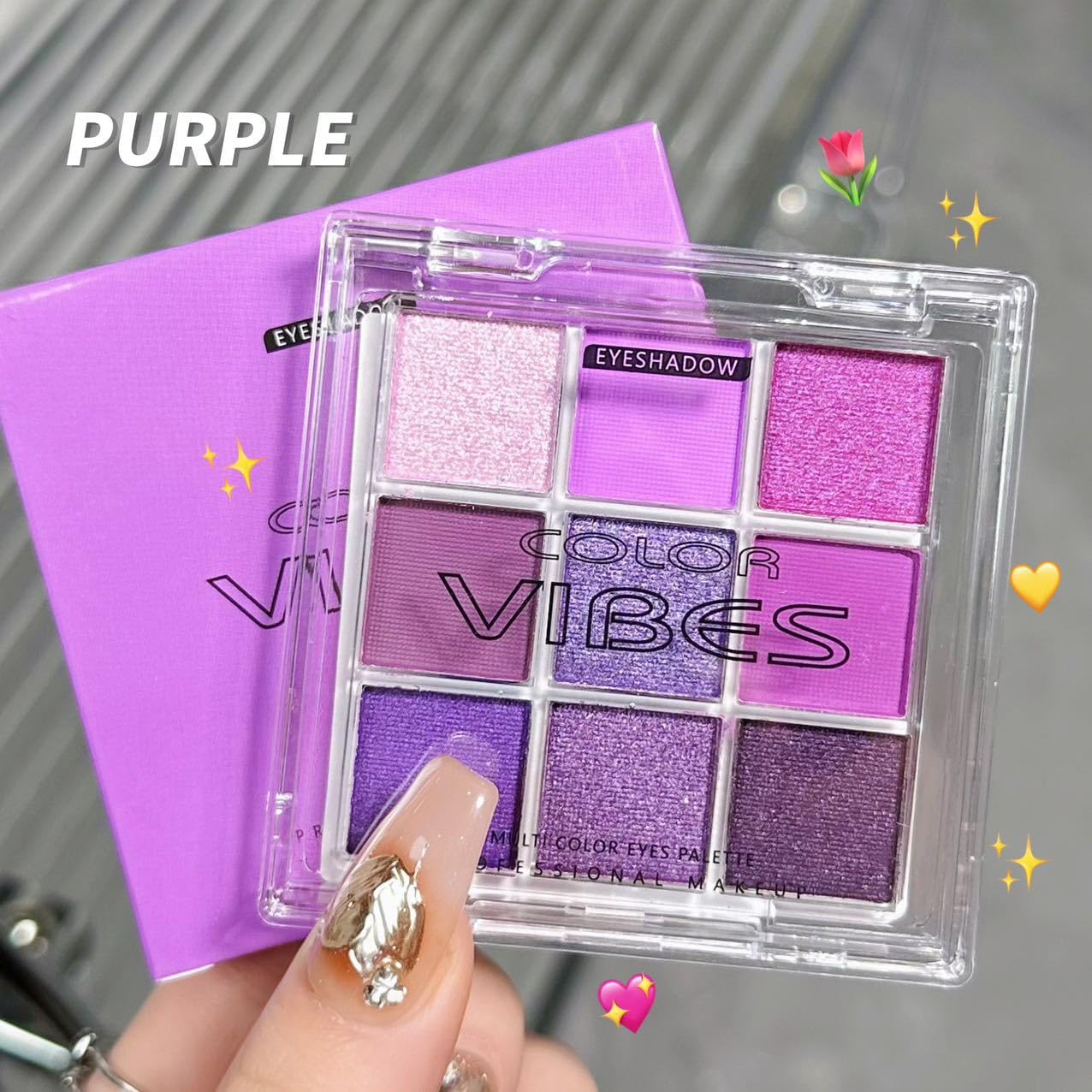 BAISEN DIARY palette close-up highlights matte, shimmer, glitter finishes for versatile styles.