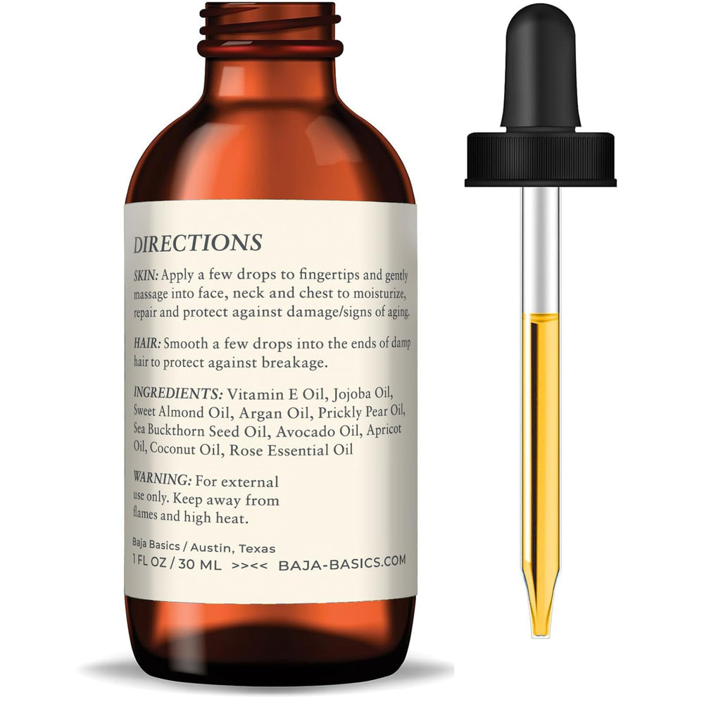 Baja Basics Rose Oil for hair care nourishes strands and adds shine