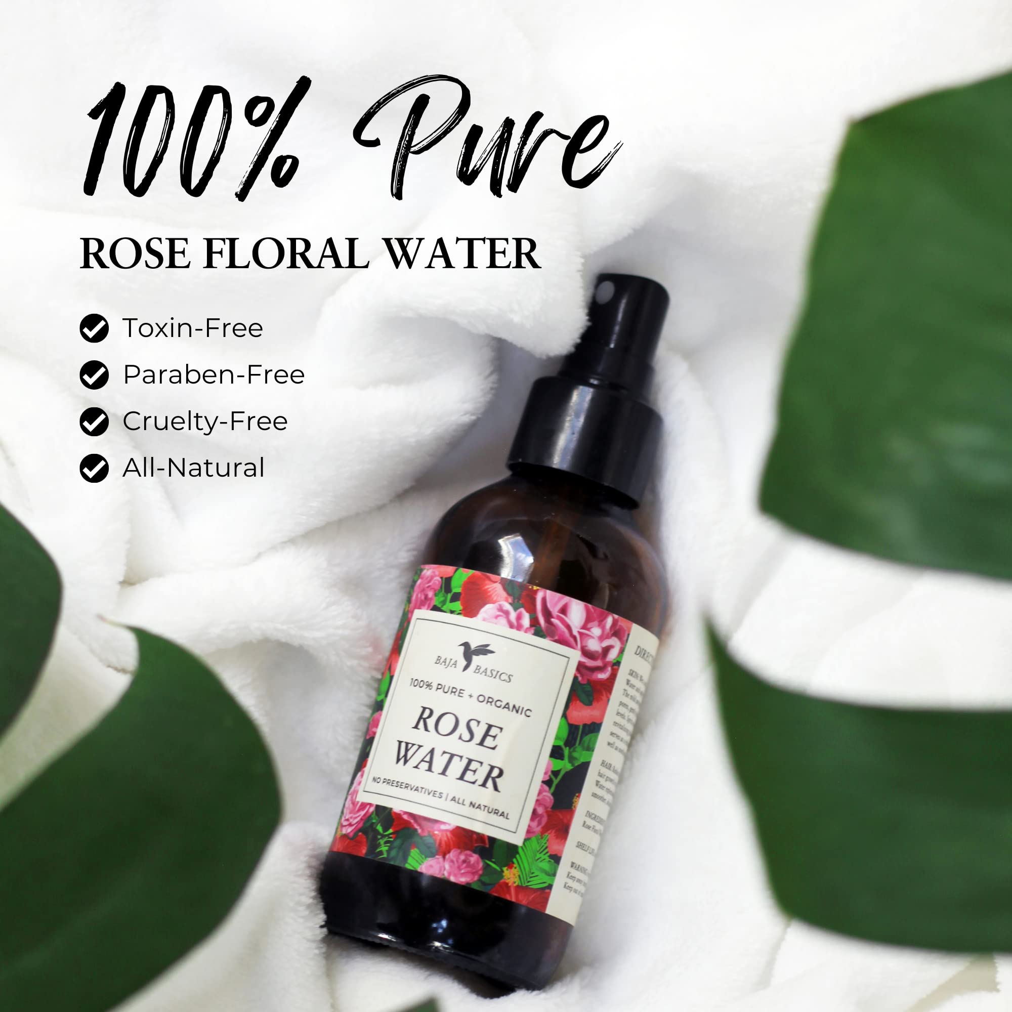 Baja Basics Rose Water Spray being applied to the face for gentle hydration.