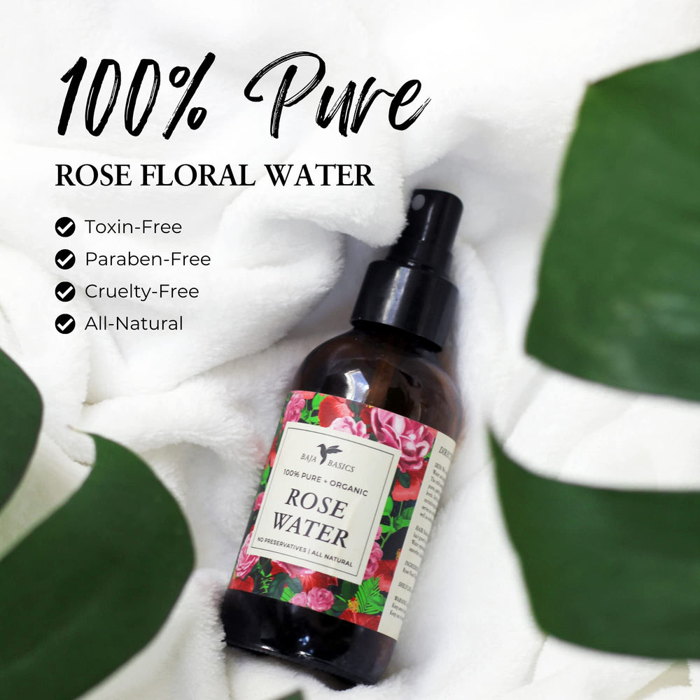 Baja Basics Rose Water Spray being applied to the face for gentle hydration.