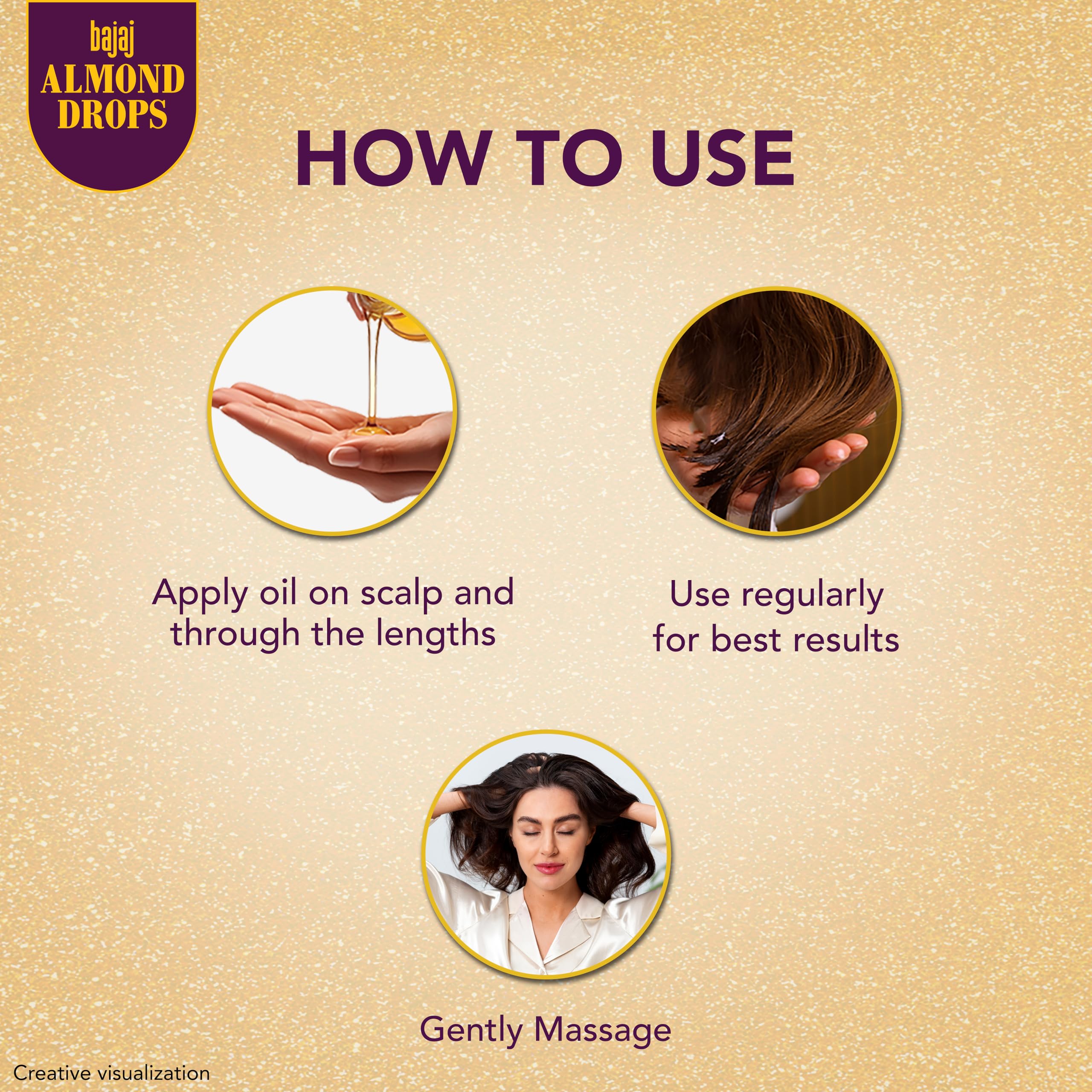 Bajaj Almond Drops label close-up emphasizing vitamin E benefits.