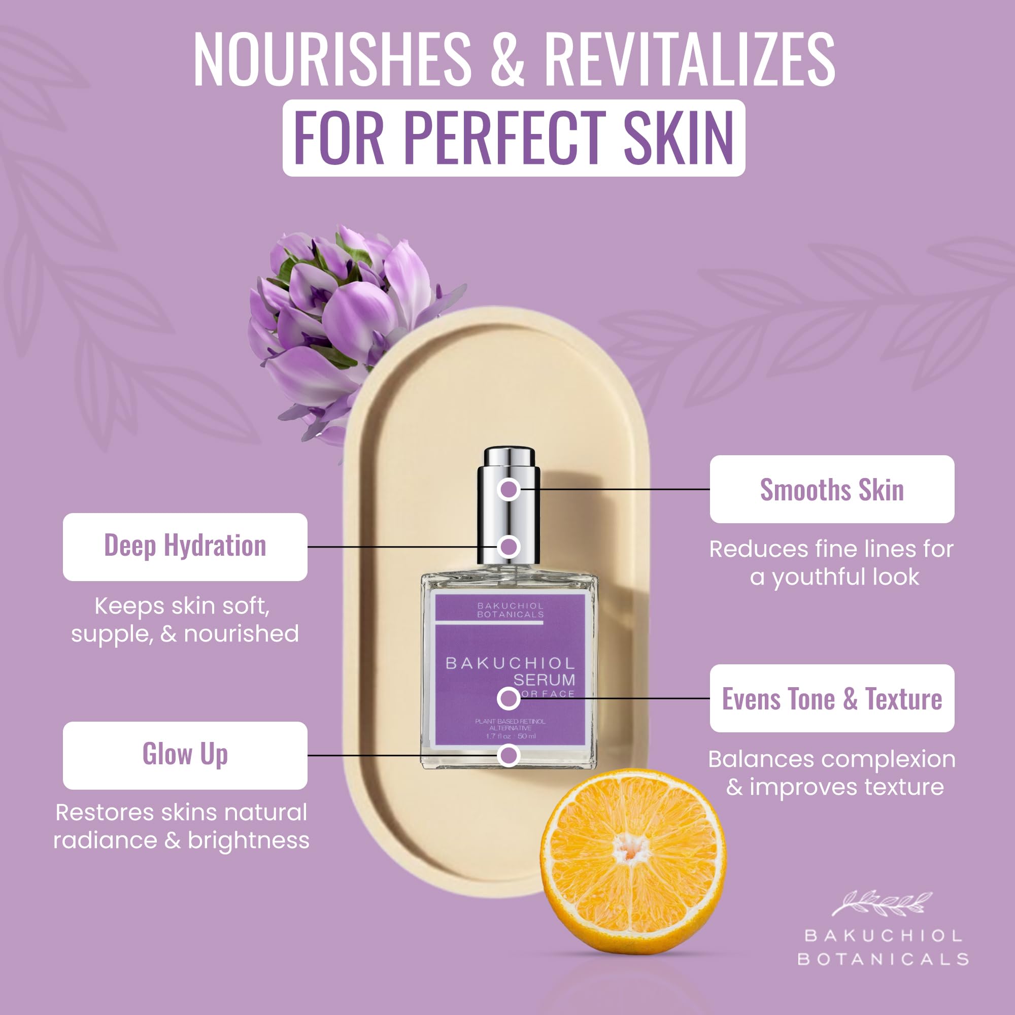 Bakuchiol Botanicals Serum packaging highlights cruelty-free, non-GMO ethos.