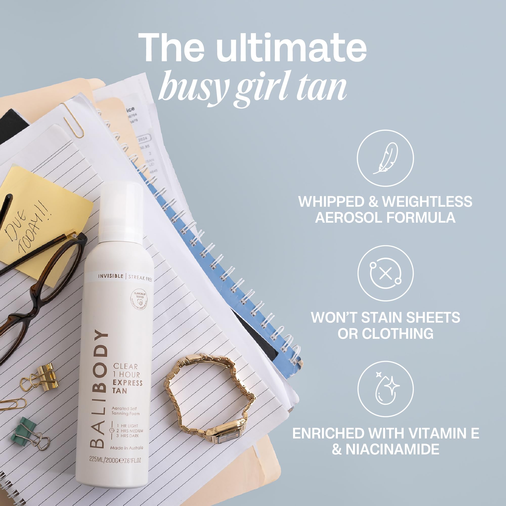 BALI BODY aerated foam texture shown for a smooth, no-muss experience.