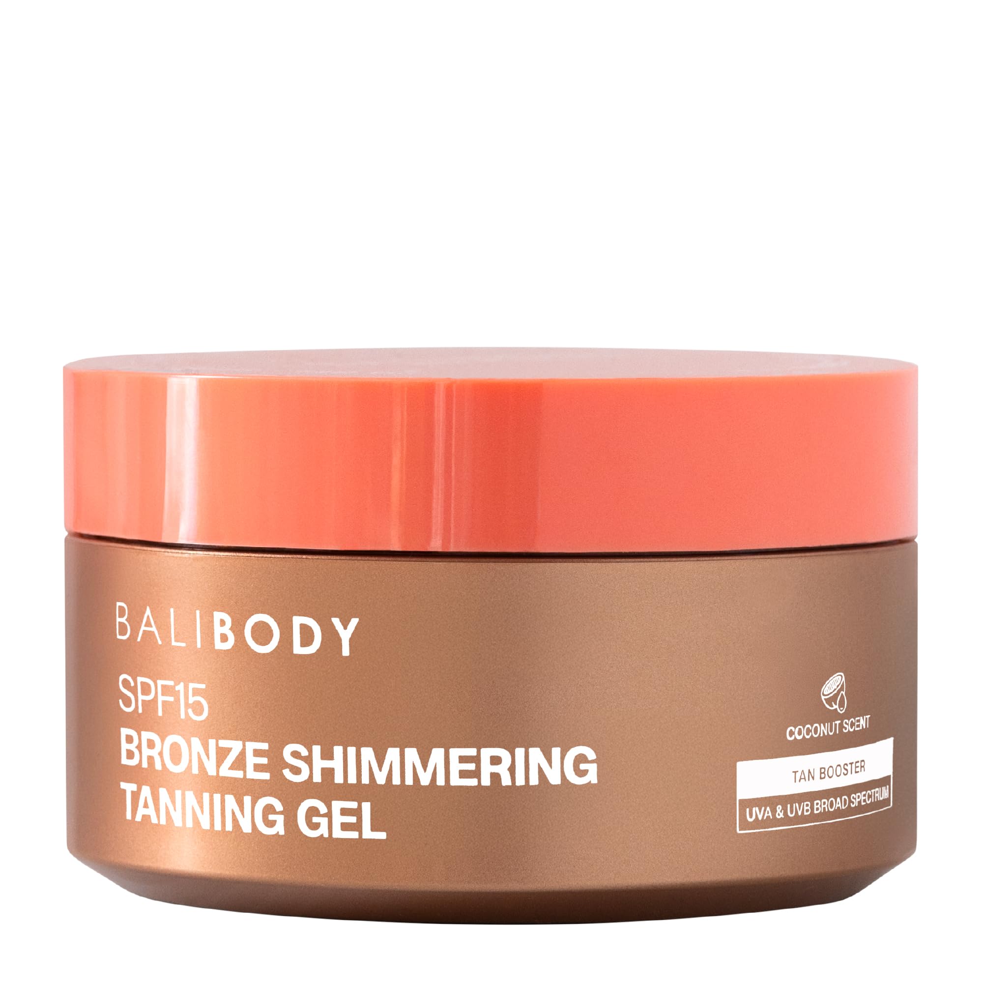 Bali Body Bronze Shimmer bottle front showing instant radiance and even skin tone.