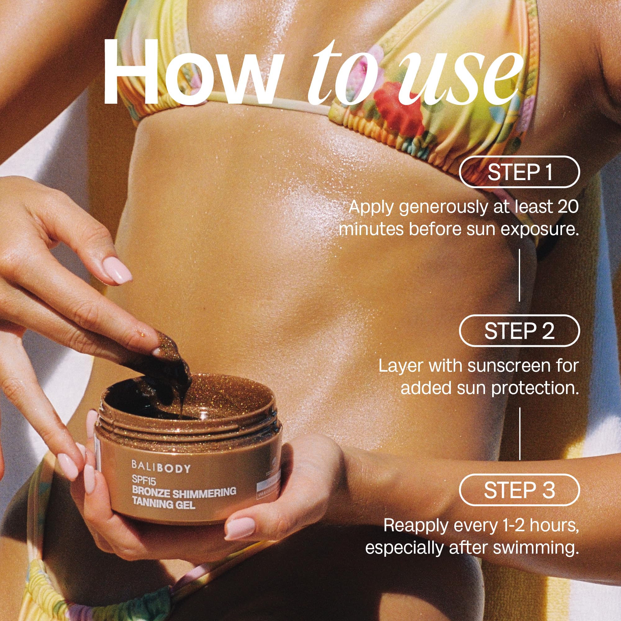 Bali Body Bronze Shimmer skin glow close-up shows luminous, hydrated skin.