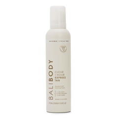 BALI BODY Clear 1 Hour Express Tan foam bottle delivering a natural bronze with minimal transfer.