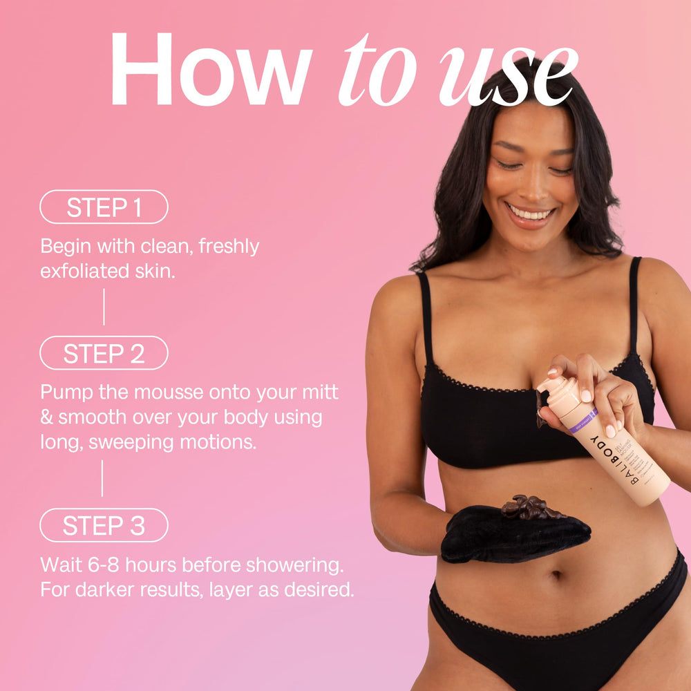 Bali Body Deep Violet Mousse 200ml packaging highlights premium self tan option.