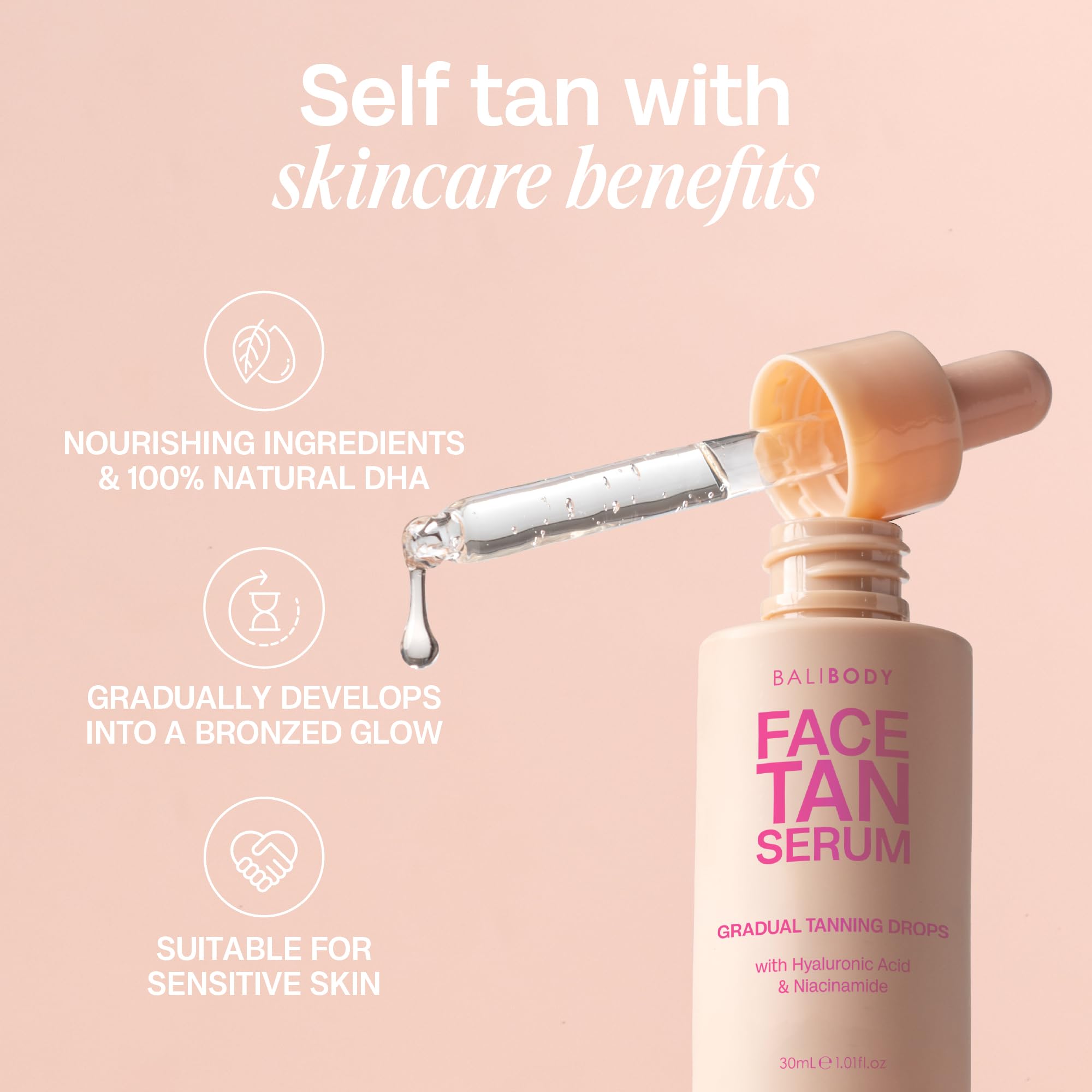 Bali Body Face Tan Serum neck and décolletage application for even coverage