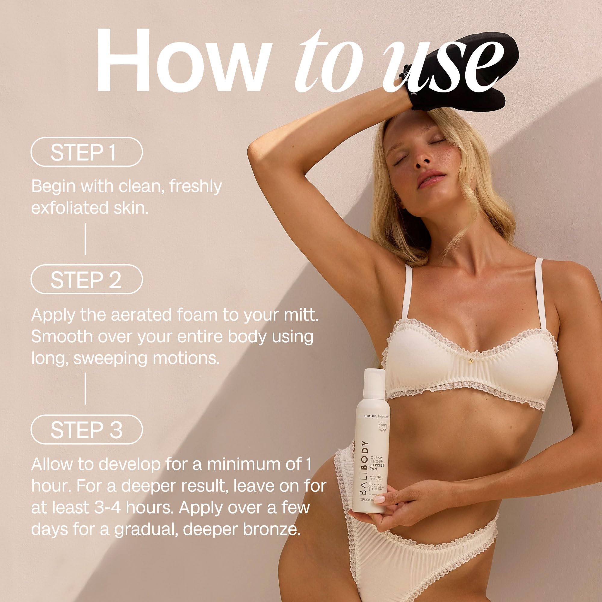 BALI BODY radiant-skin glow with minimal streaks and transfer risk.
