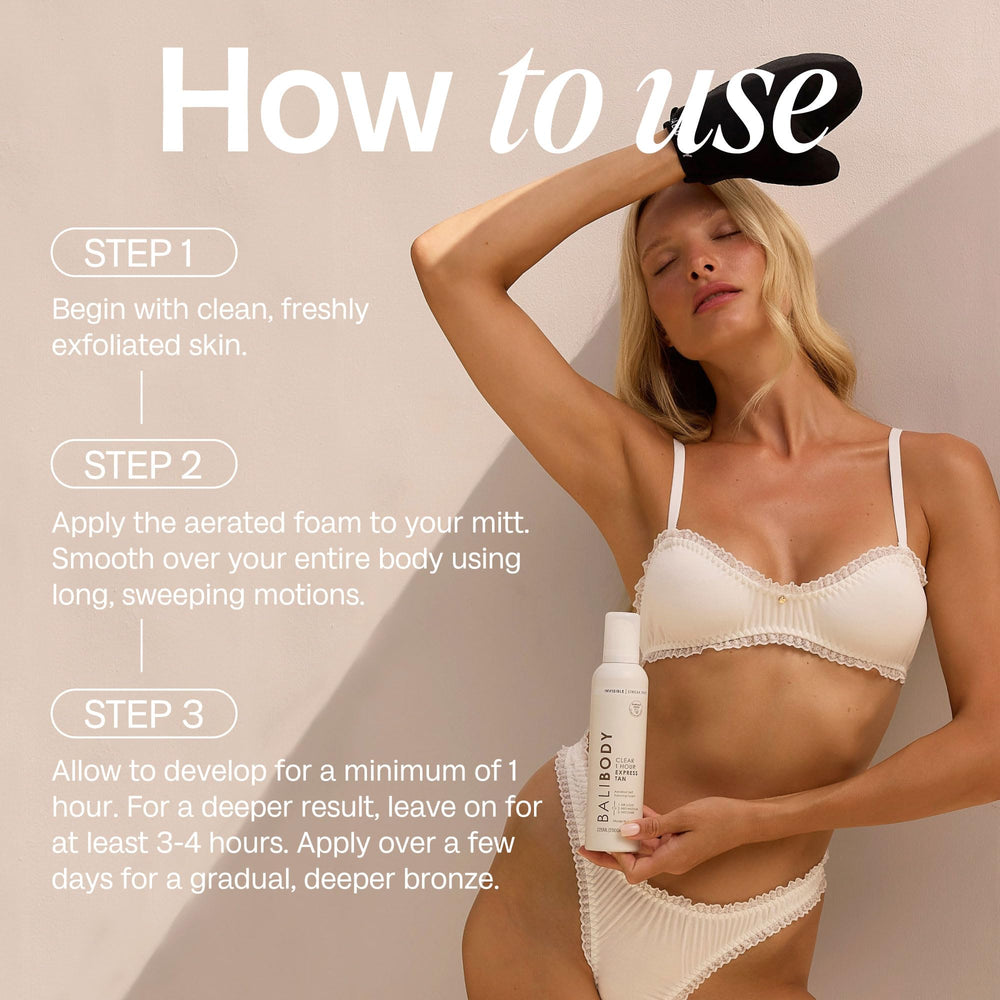 BALI BODY radiant-skin glow with minimal streaks and transfer risk.