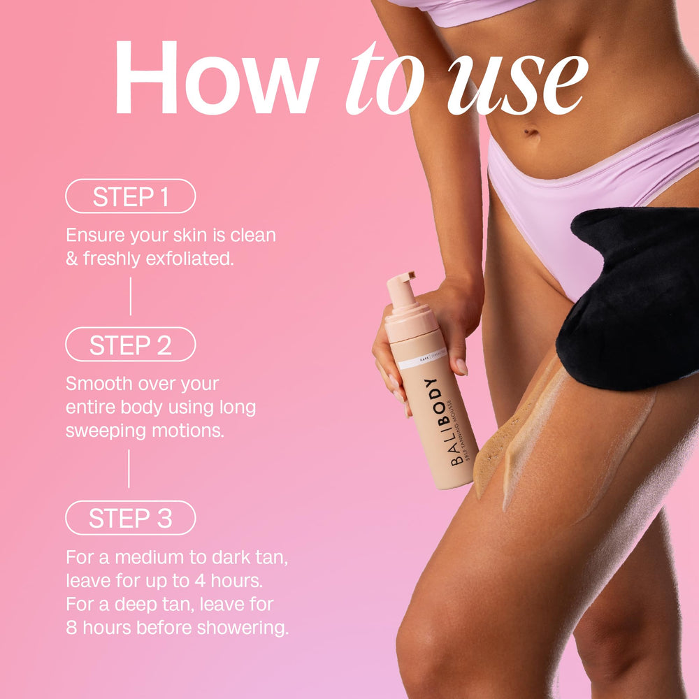 Bali Body Self Tanner Mousse Dark vegan, cruelty-free formula for all skin tones