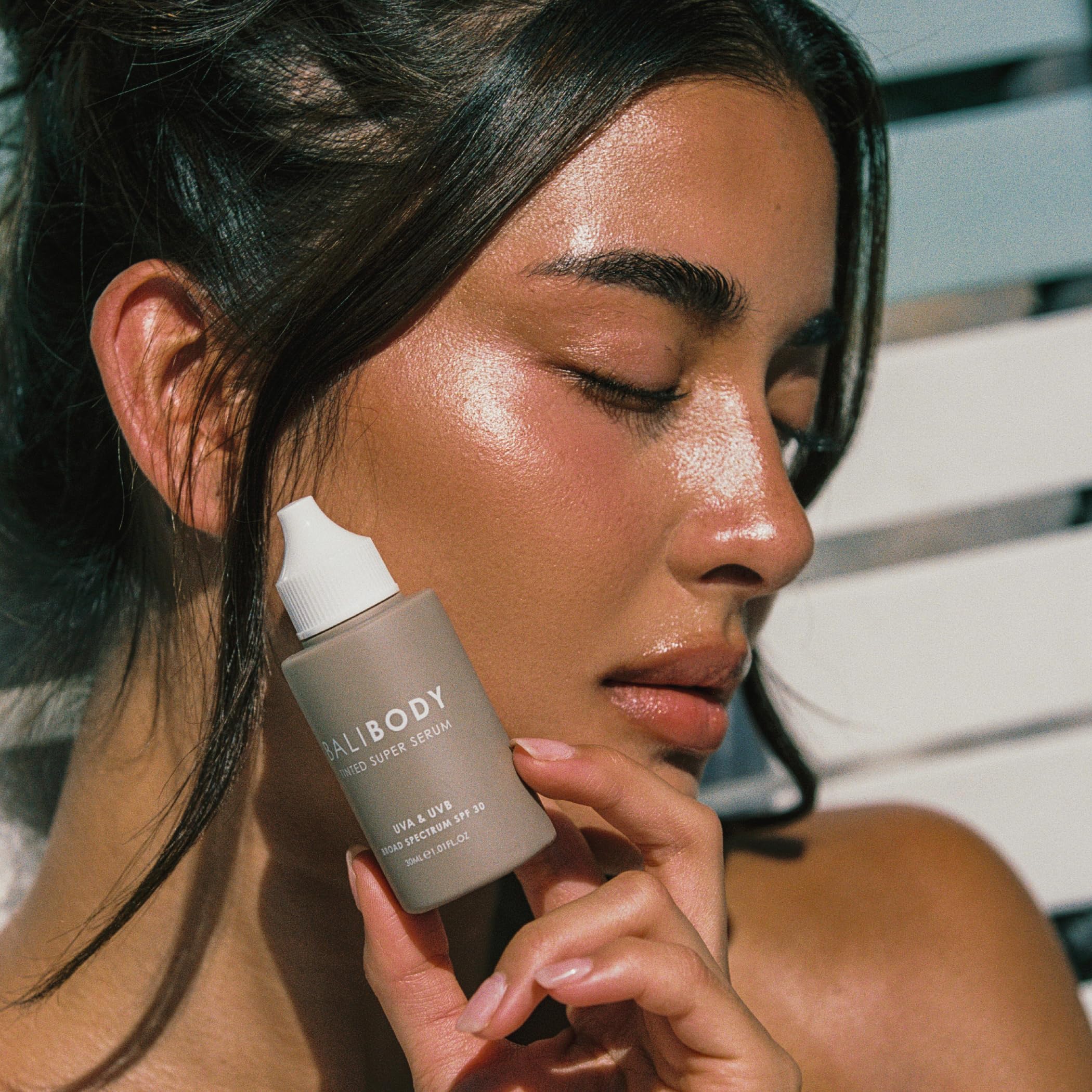 Bali Body Tinted Super Serum SPF30 packaging and luxurious pump bottle.