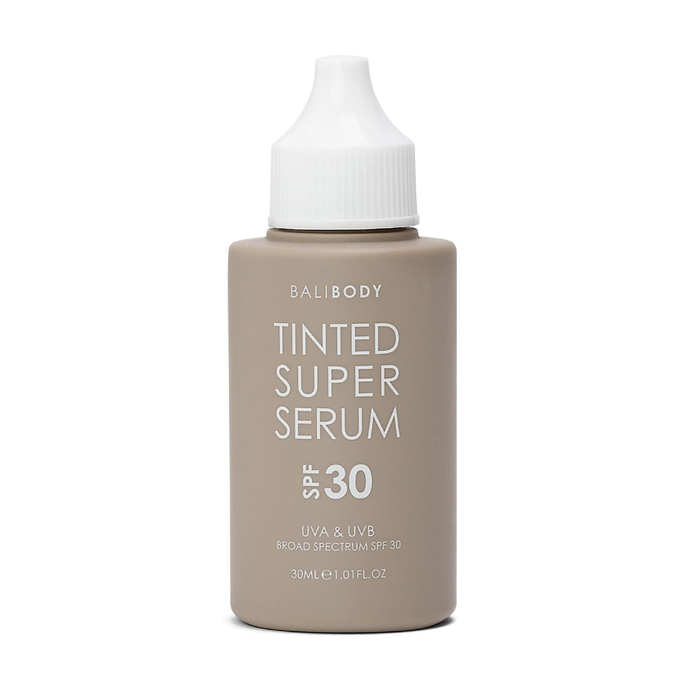 Bali Body Tinted Super Serum SPF30 Tan bottle showing daily hydration.
