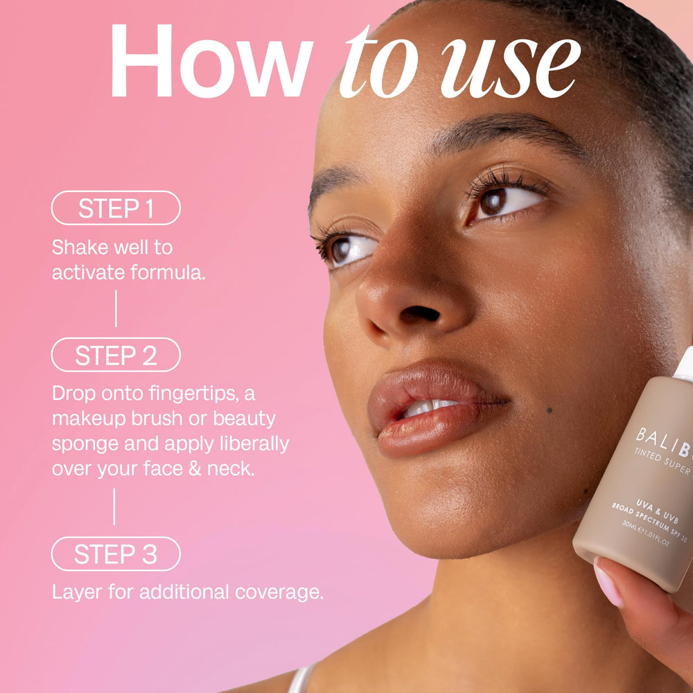 Bali Body Tinted Super Serum SPF30 tone-spread on clean skin.