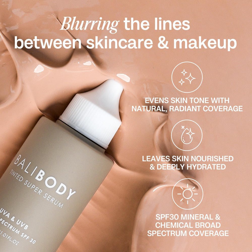 Bali Body Tinted Super Serum SPF30 veiled coverage for a radiant complexion.