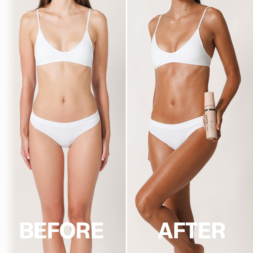 Bali Body Ultra Dark Self Tanner Mousse color guide demonstrates even coverage.