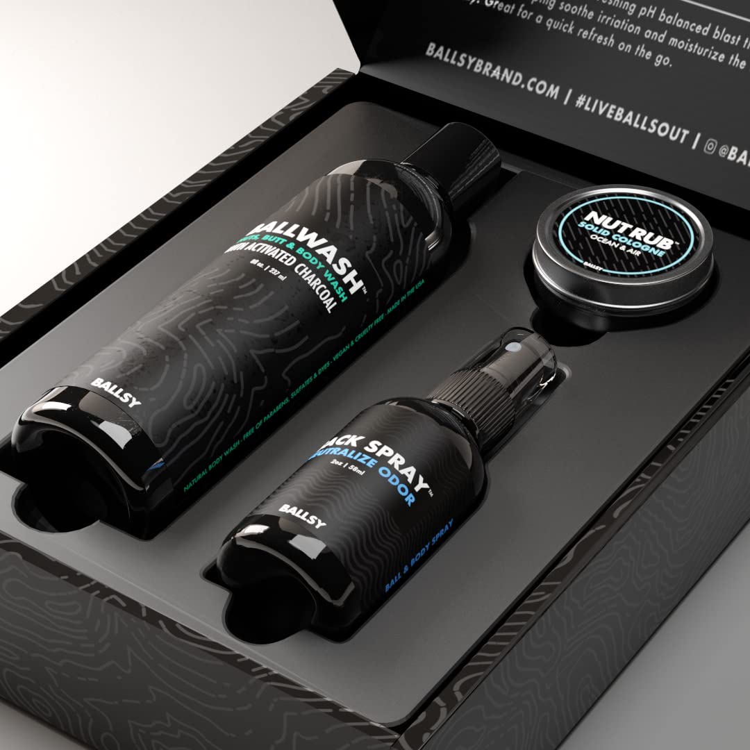 Ballsy Nut Rub solid cologne balm with lasting scent.