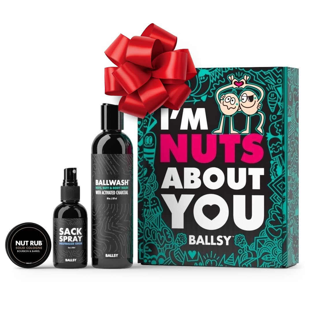 Ballsy Nuts About You Sack Pack bundle shown, ideal gift for fresh grooming.